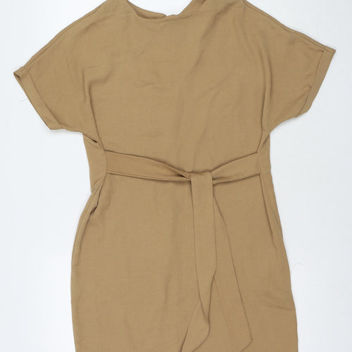 New Look Womens Beige Polyester T-Shirt Dress Size 8 Round Neck Zip