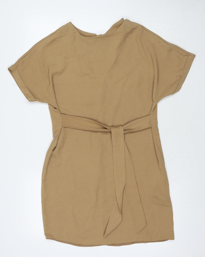 New Look Womens Beige Polyester T-Shirt Dress Size 8 Round Neck Zip