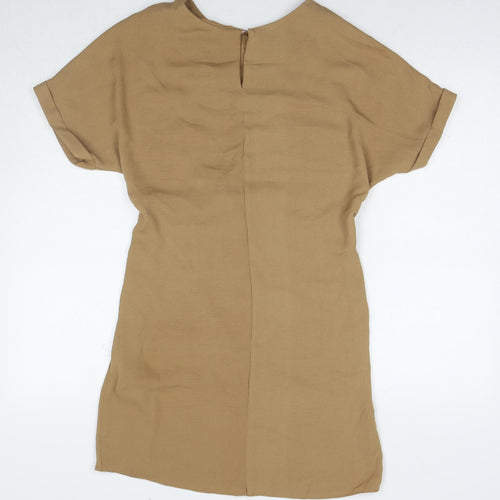 New Look Womens Beige Polyester T-Shirt Dress Size 8 Round Neck Zip