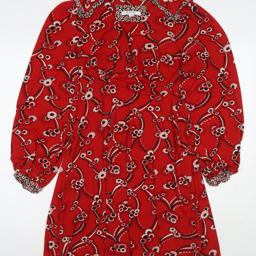 NEXT Womens Red Geometric Polyester A-Line Size 8 Round Neck Pullover