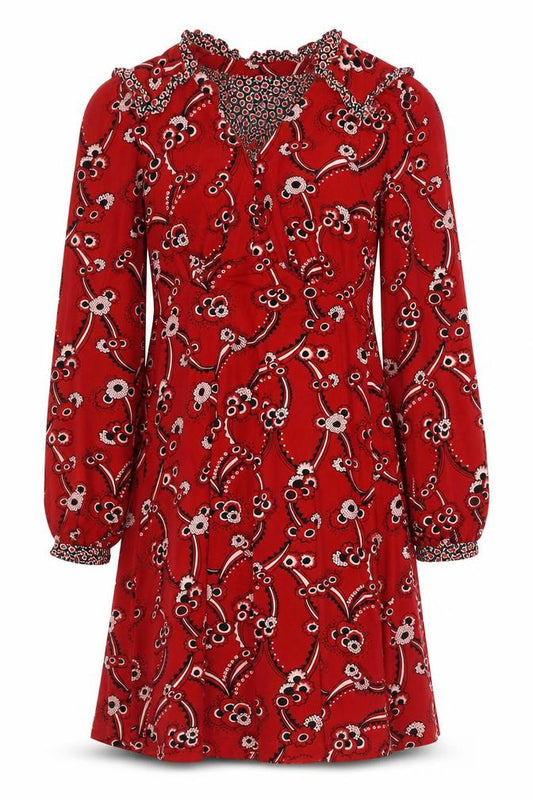 Front view of Next women’s red geometric polyester a-line, size UK 8, round neck pullover