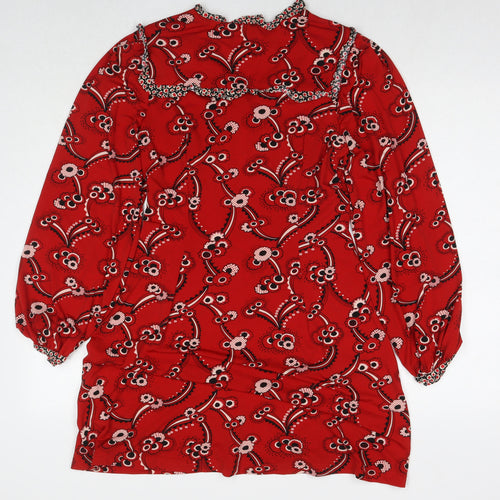 NEXT Womens Red Geometric Polyester A-Line Size 8 Round Neck Pullover