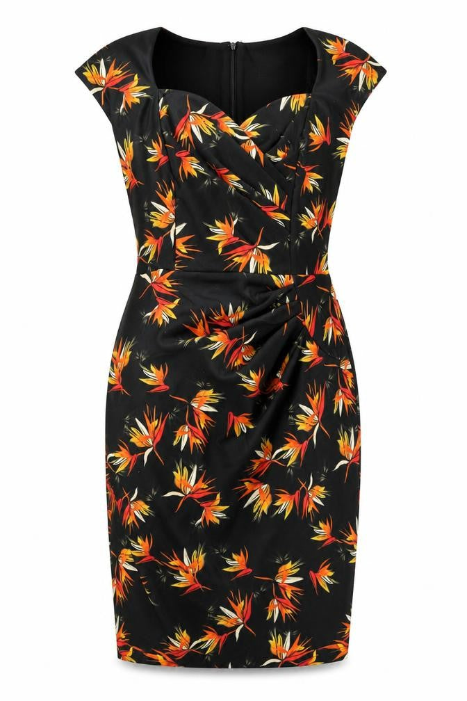 Front view of Diva women’s black floral polyester a-line, size 2XL, sweetheart pullover
