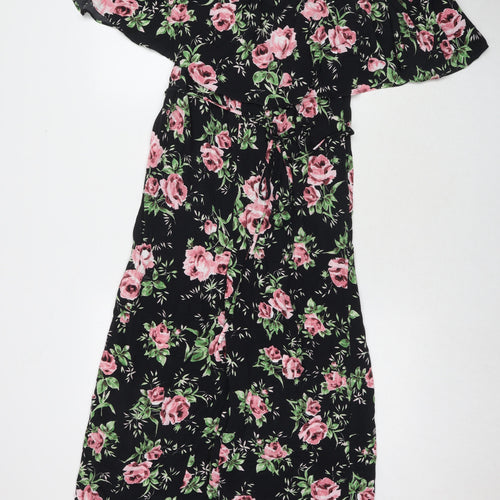 Topshop Womens Black Floral Polyester Jumpsuit One-Piece Size 8 L20 in Pullover - rose