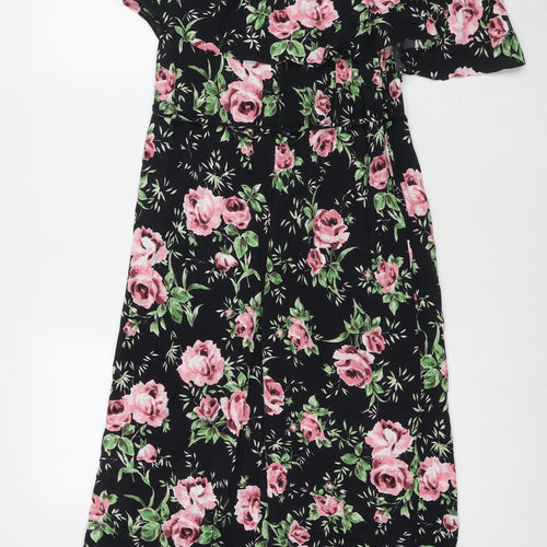 Topshop Womens Black Floral Polyester Jumpsuit One-Piece Size 8 L20 in Pullover - rose