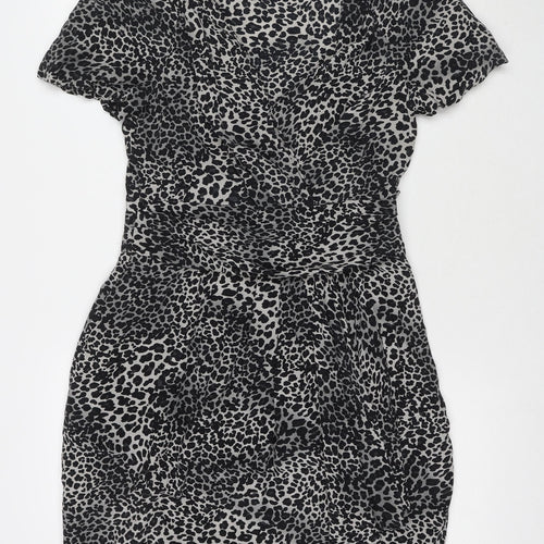 Aeff Womens Black Silk A-Line Size 8 V-Neck Zip