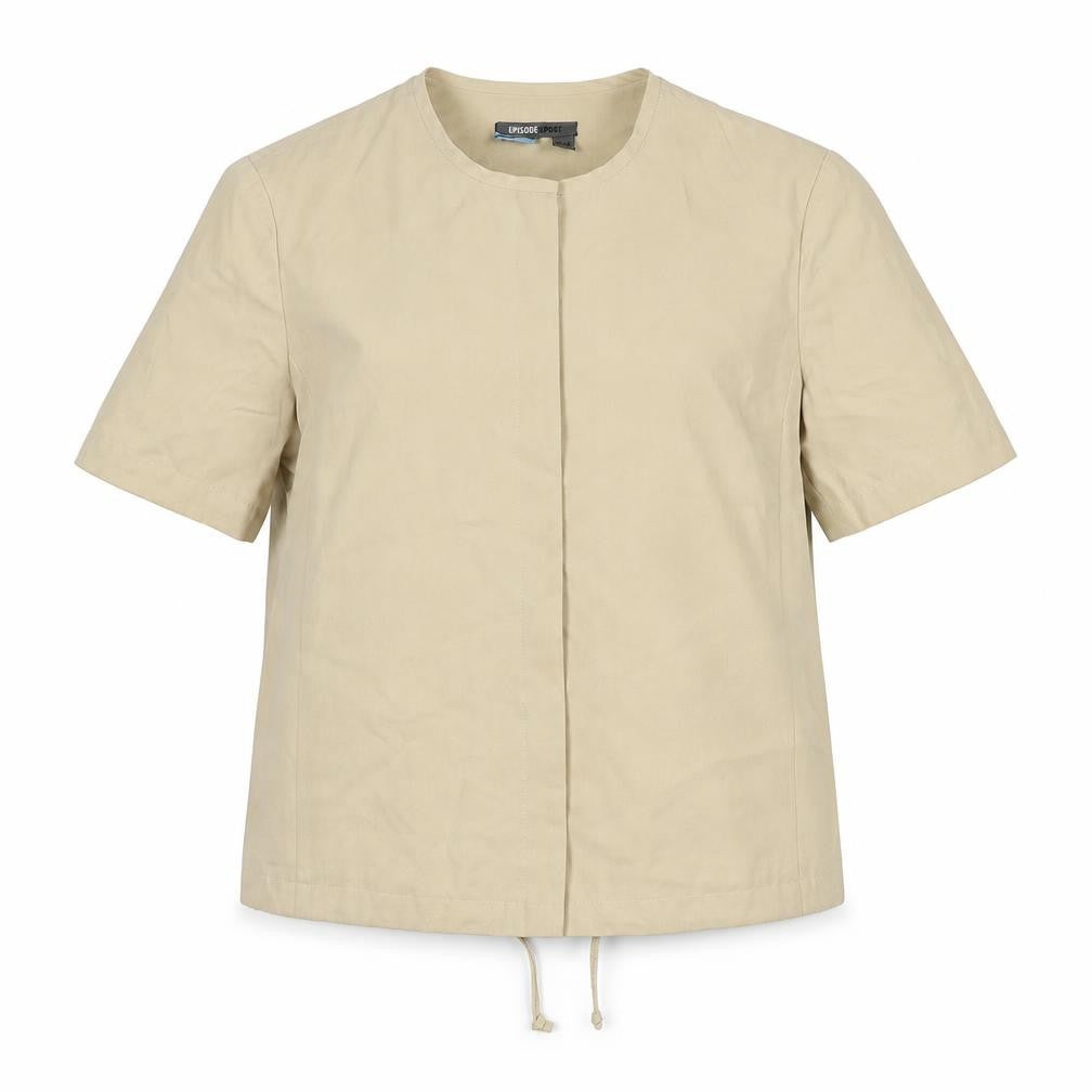 Front view of Episode women’s beige jacket, size UK 8, button