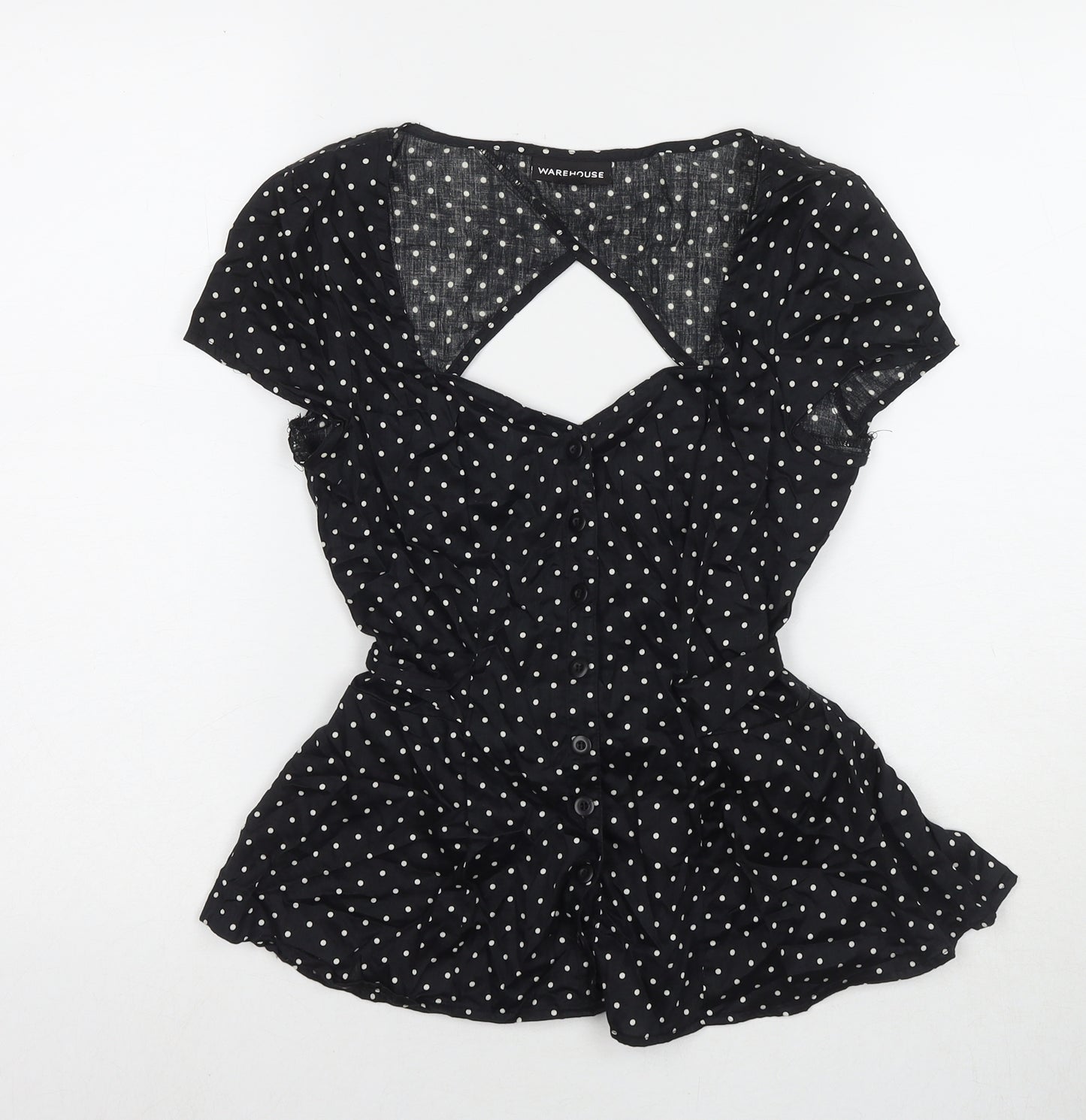 Warehouse Womens Black Polka Dot Cotton Basic Button-Up Size 8 Square Neck