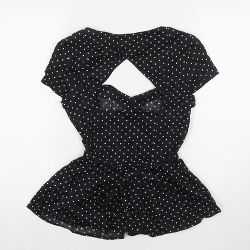 Warehouse Womens Black Polka Dot Cotton Basic Button-Up Size 8 Square Neck