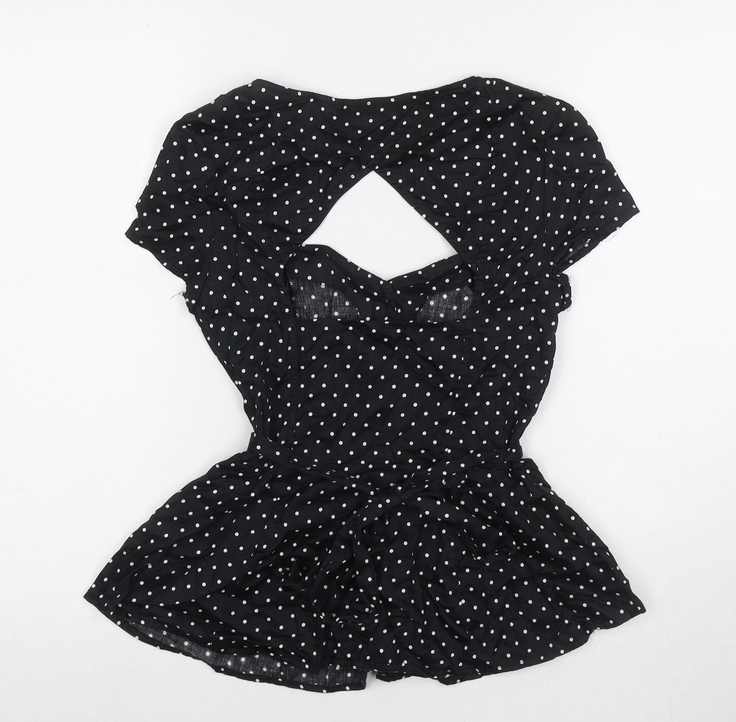 Warehouse Womens Black Polka Dot Cotton Basic Button-Up Size 8 Square Neck