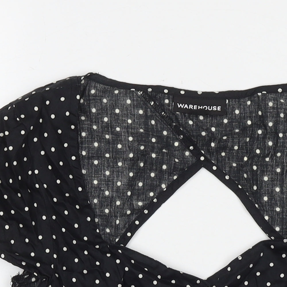 Warehouse Womens Black Polka Dot Cotton Basic Button-Up Size 8 Square Neck