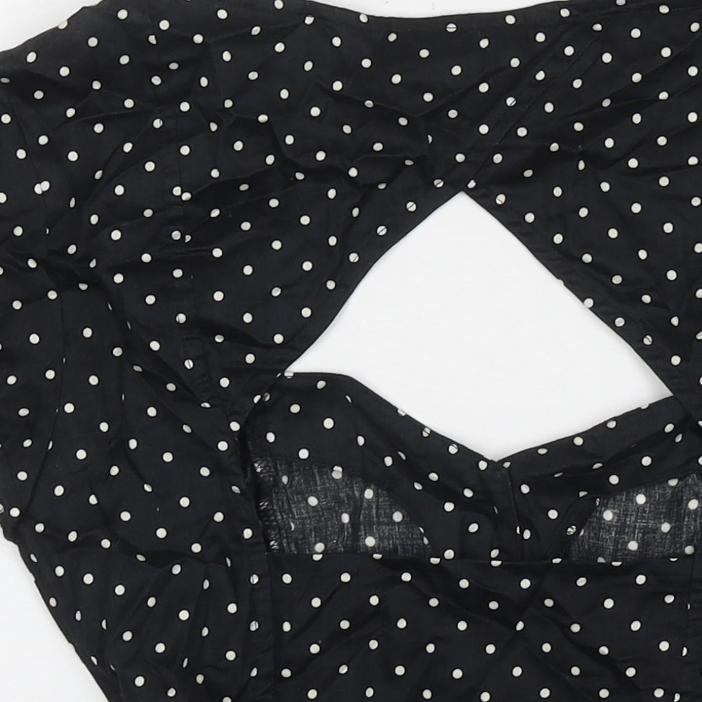 Warehouse Womens Black Polka Dot Cotton Basic Button-Up Size 8 Square Neck
