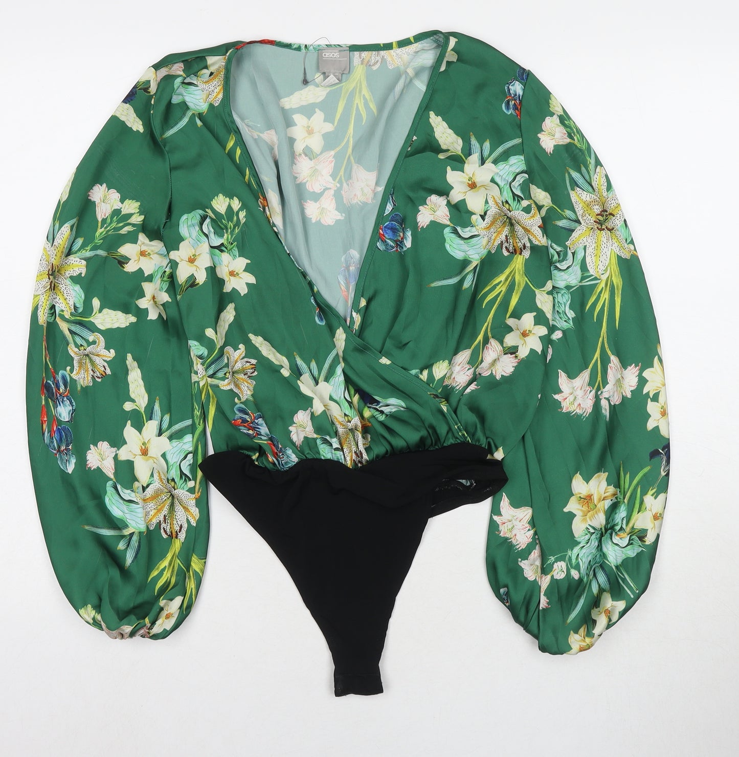 ASOS Womens Green Floral Polyester Bodysuit One-Piece Size 10 Snap