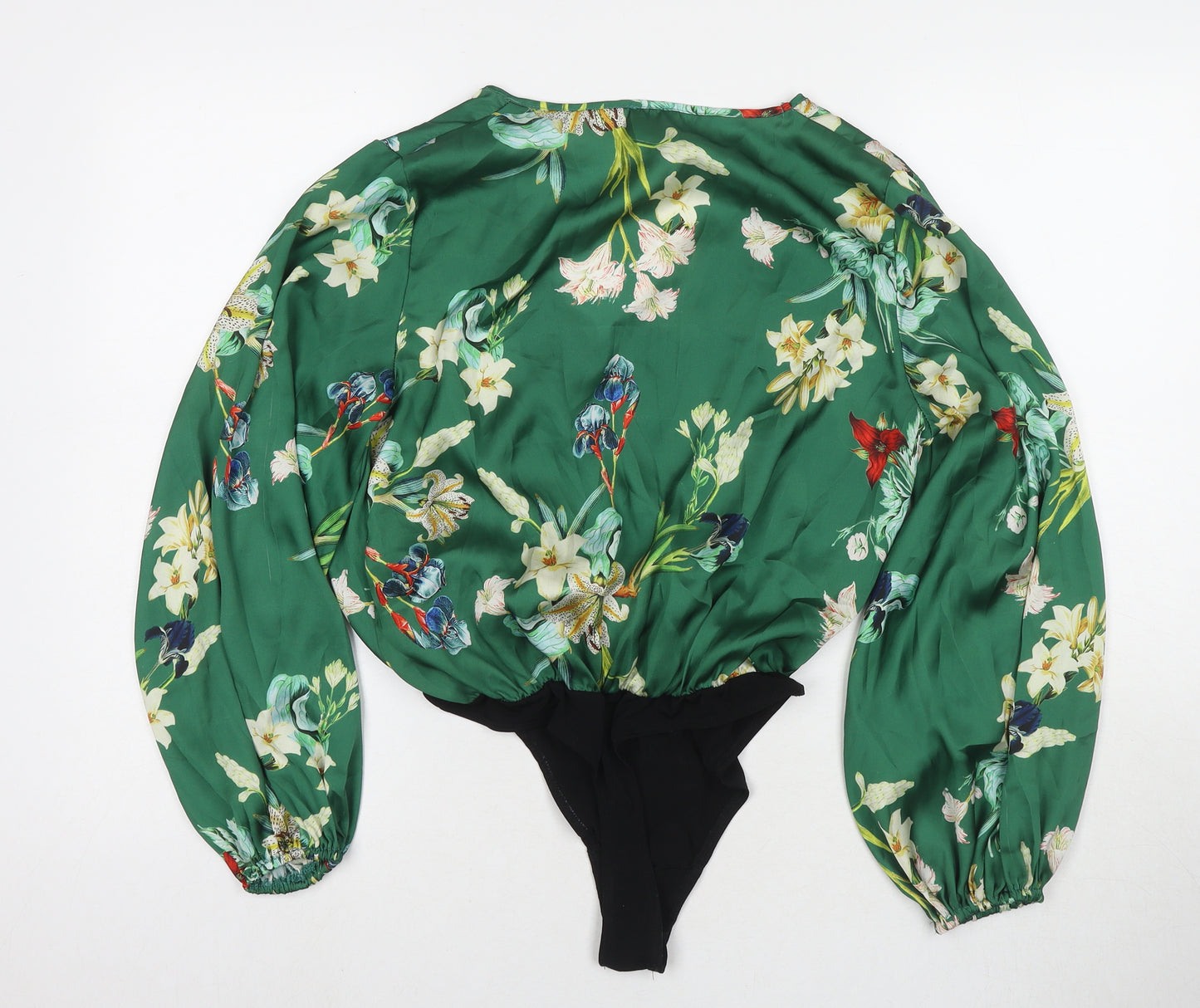 ASOS Womens Green Floral Polyester Bodysuit One-Piece Size 10 Snap