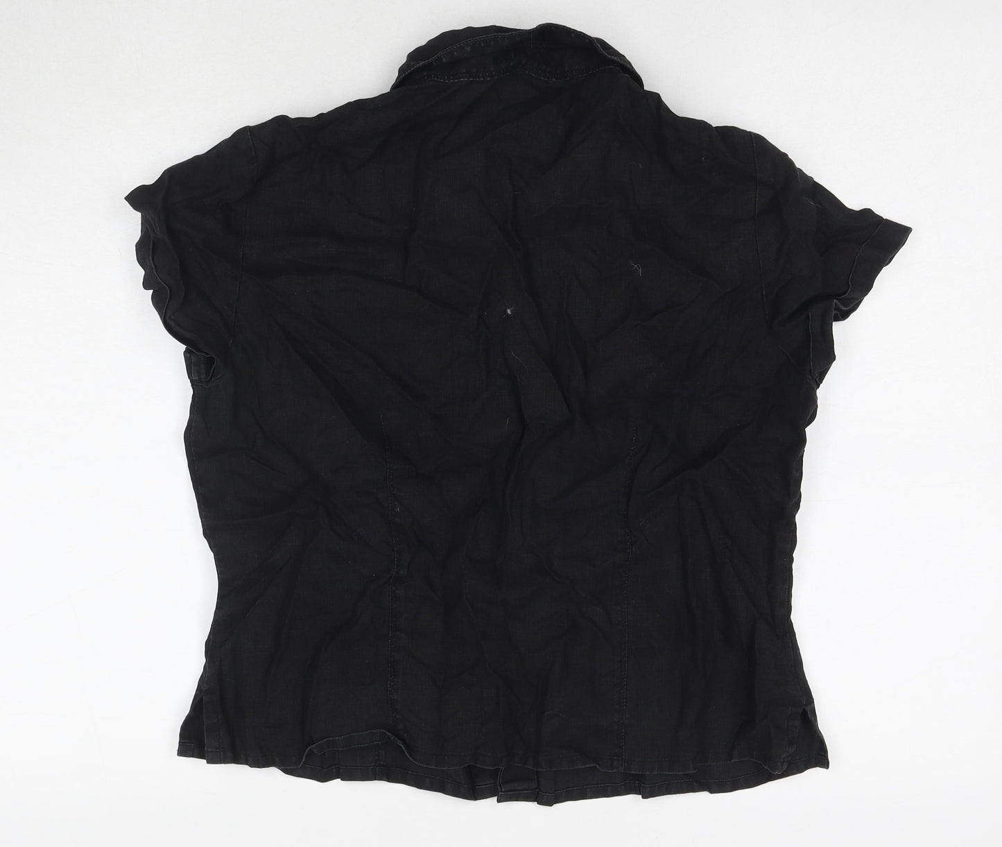 Linea Womens Black Linen Basic Button-Up Size 14 Collared