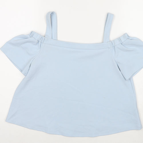 New Look Girls Blue Polyester Basic T-Shirt Size 12-13 Years Off the Shoulder Pullover