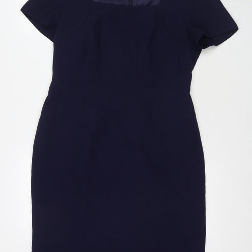Kaleidoscope Womens Blue Polyester A-Line Size 14 Square Neck Zip