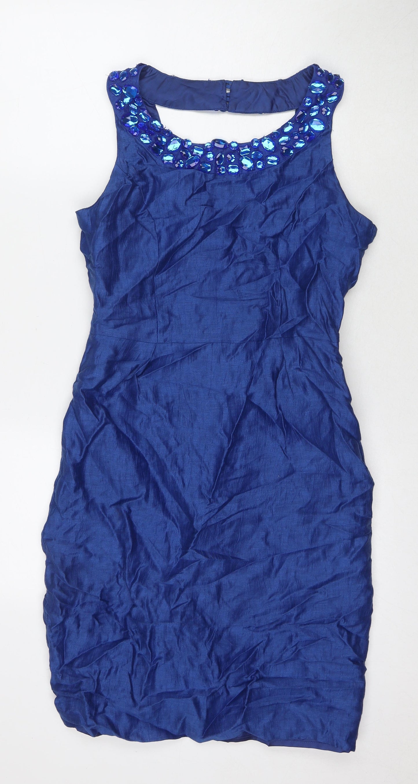 Kaliko Womens Blue Polyester A-Line Size 10 Round Neck Zip