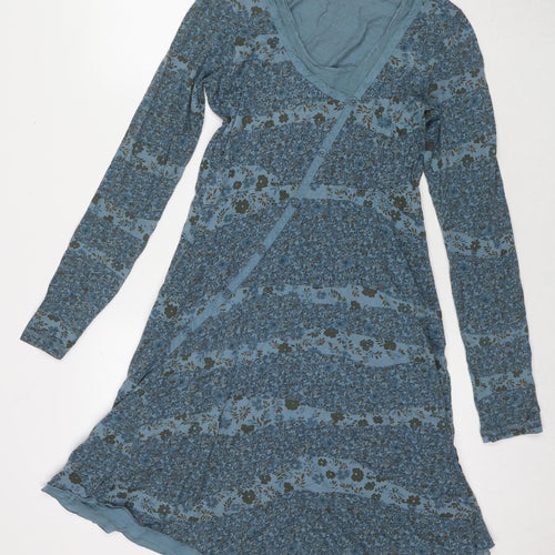 Sandwich Womens Blue Floral Polyester Fit & Flare Size S V-Neck Pullover