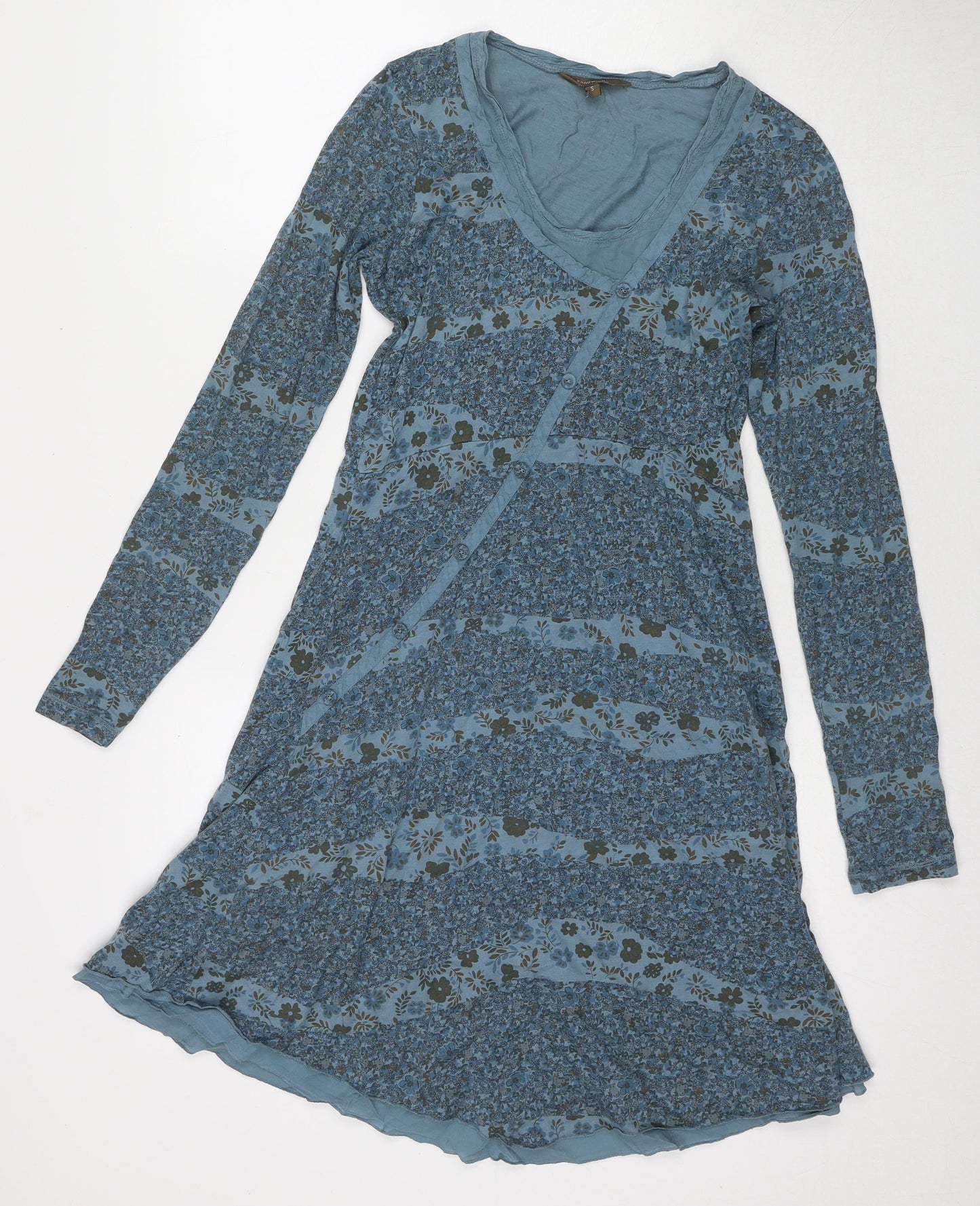 Sandwich Womens Blue Floral Polyester Fit & Flare Size S V-Neck Pullover