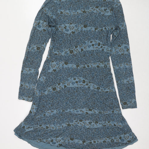 Sandwich Womens Blue Floral Polyester Fit & Flare Size S V-Neck Pullover