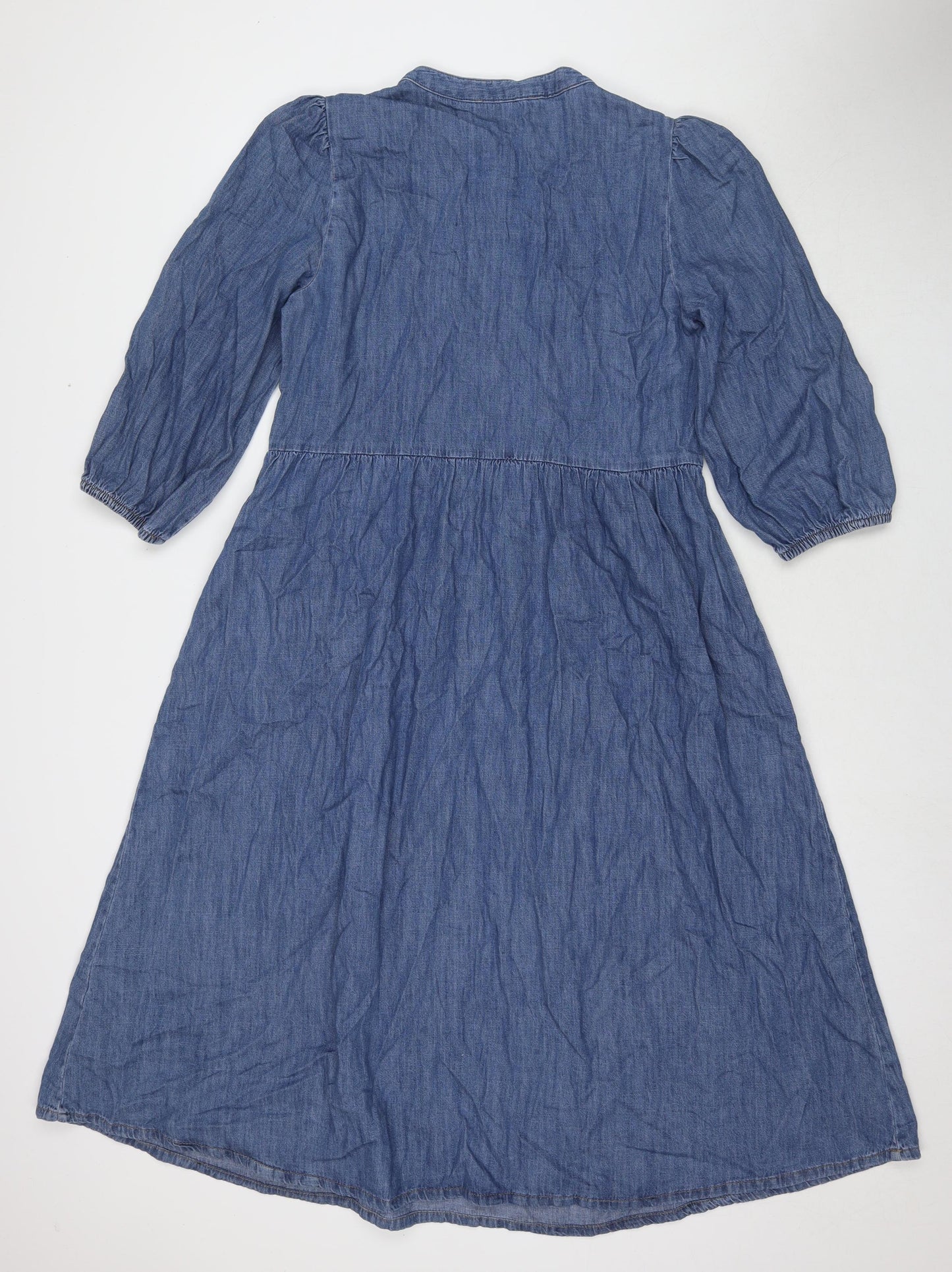 Marks and Spencer Womens Blue Polyester Fit & Flare Size 12 Round Neck Zip