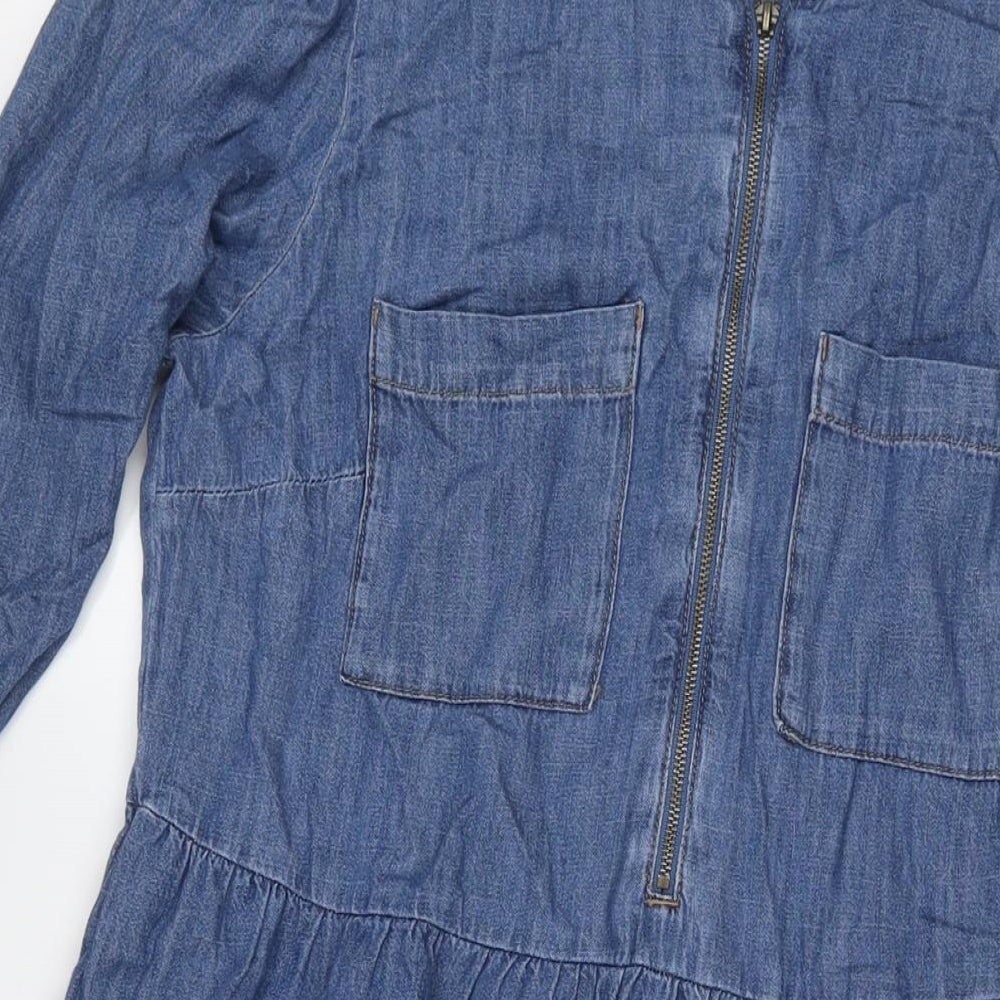 Marks and Spencer Womens Blue Polyester Fit & Flare Size 12 Round Neck Zip