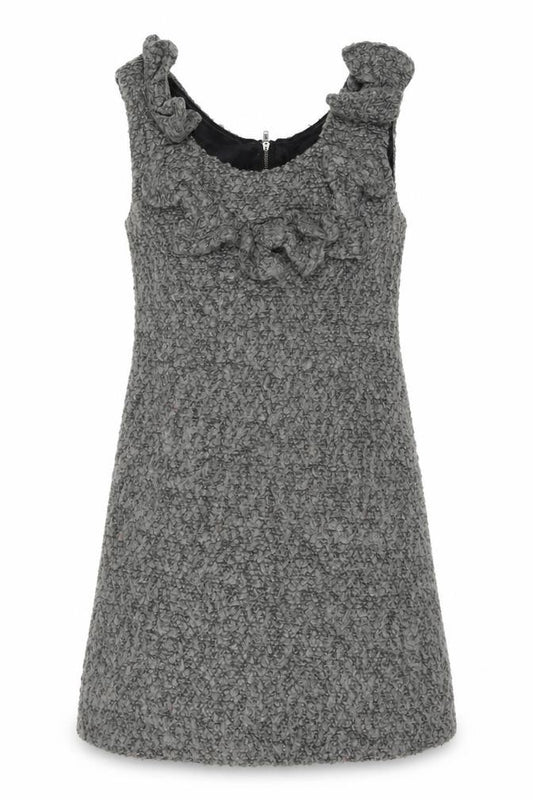 Front view of Club L women’s grey cotton tank dress, size M, round neck zip -, size M/l