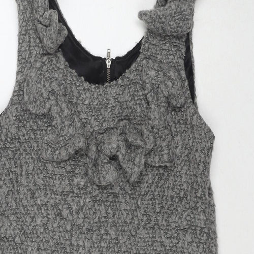 Club L Womens Grey Cotton Tank Dress Size M Round Neck Zip - Size M/L