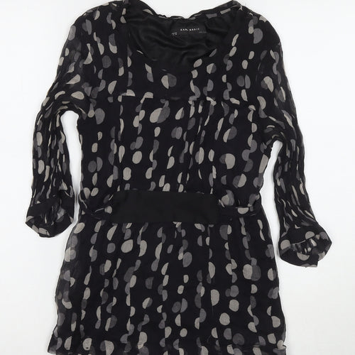 Zara Womens Black Polka Dot Silk Basic Blouse Size S Round Neck