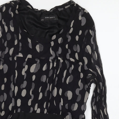 Zara Womens Black Polka Dot Silk Basic Blouse Size S Round Neck