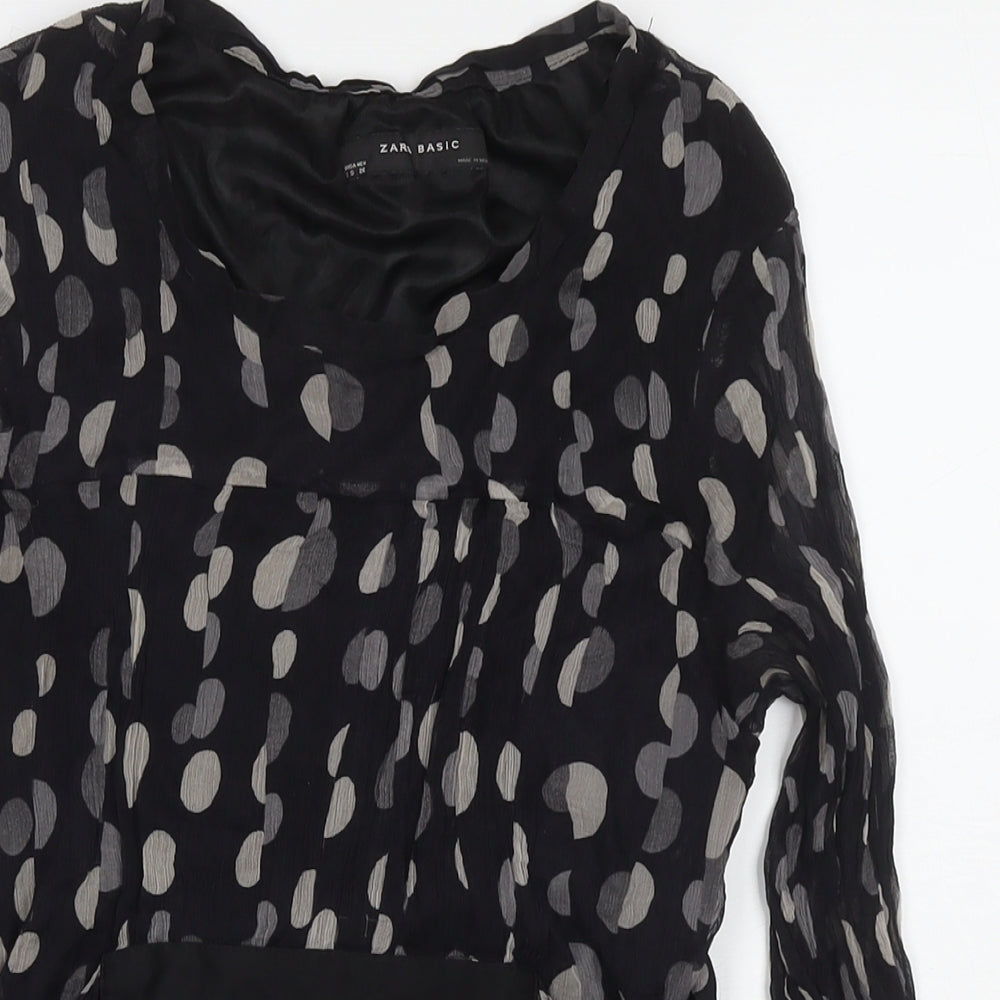 Zara Womens Black Polka Dot Silk Basic Blouse Size S Round Neck