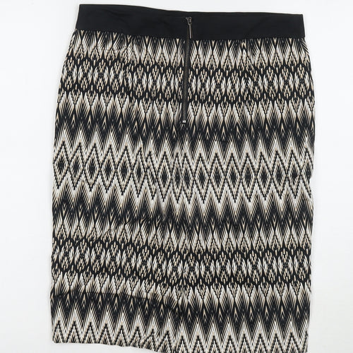 Marks and Spencer Womens Multicoloured Geometric Cotton A-Line Skirt Size 10 Zip