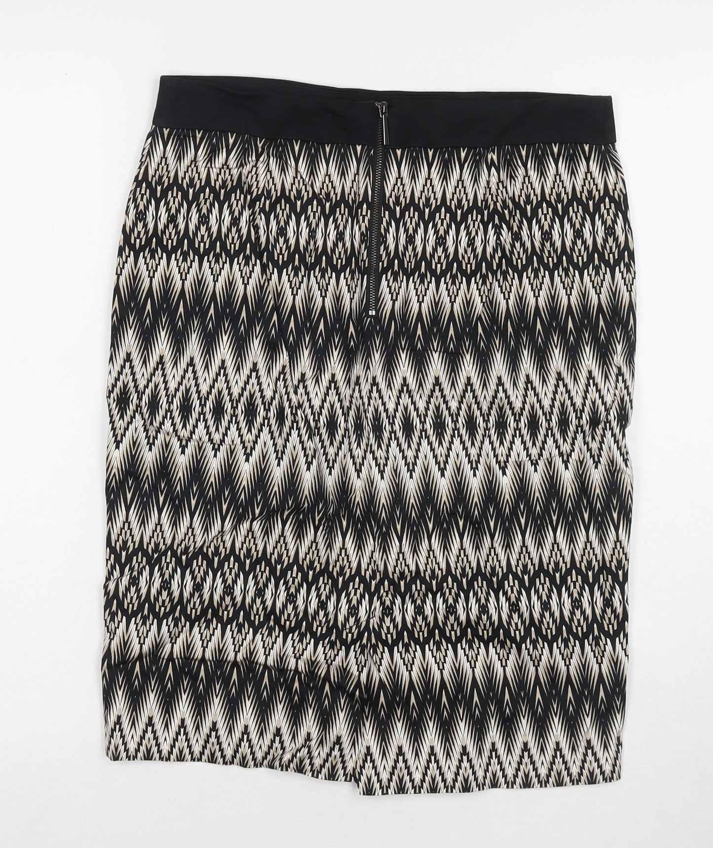 Marks and Spencer Womens Multicoloured Geometric Cotton A-Line Skirt Size 10 Zip