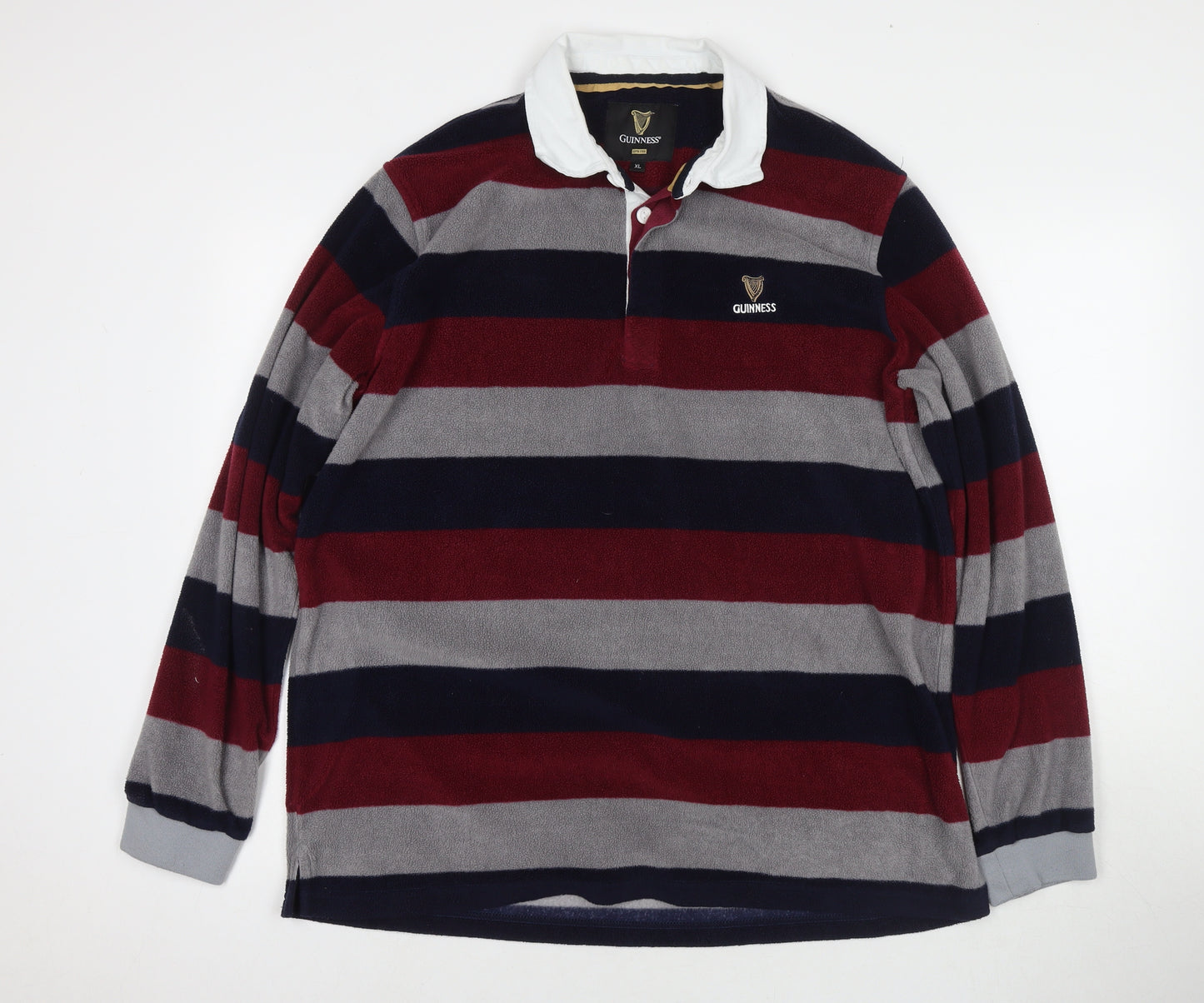Guinness Mens Multicoloured Striped Polyester Polo Size XL Collared Pullover