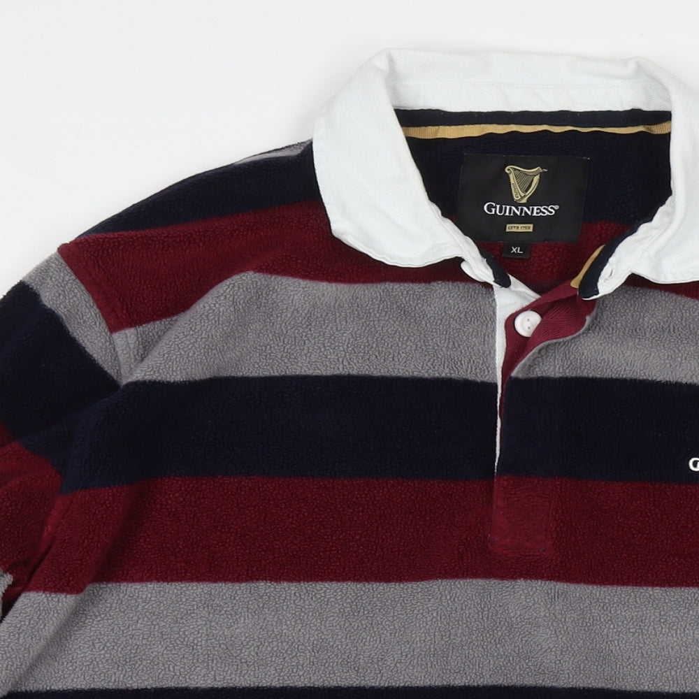 Guinness Mens Multicoloured Striped Polyester Polo Size XL Collared Pullover