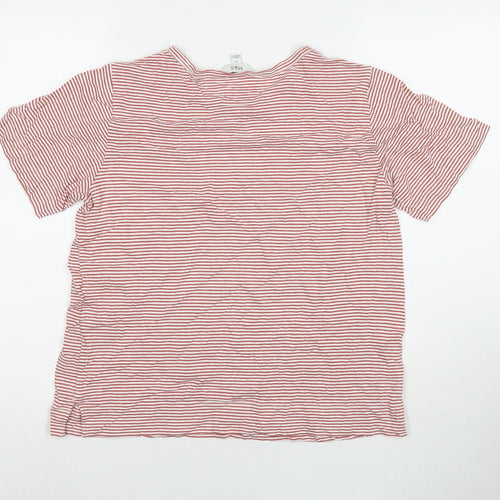 Marks and Spencer Womens Red Striped Cotton Basic T-Shirt Size 14 Round Neck