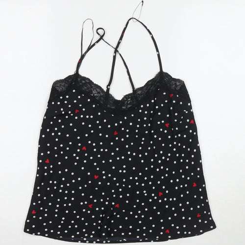 Marks and Spencer Womens Black Polka Dot Polyester Top Pyjama Top Size 10 - Hearts