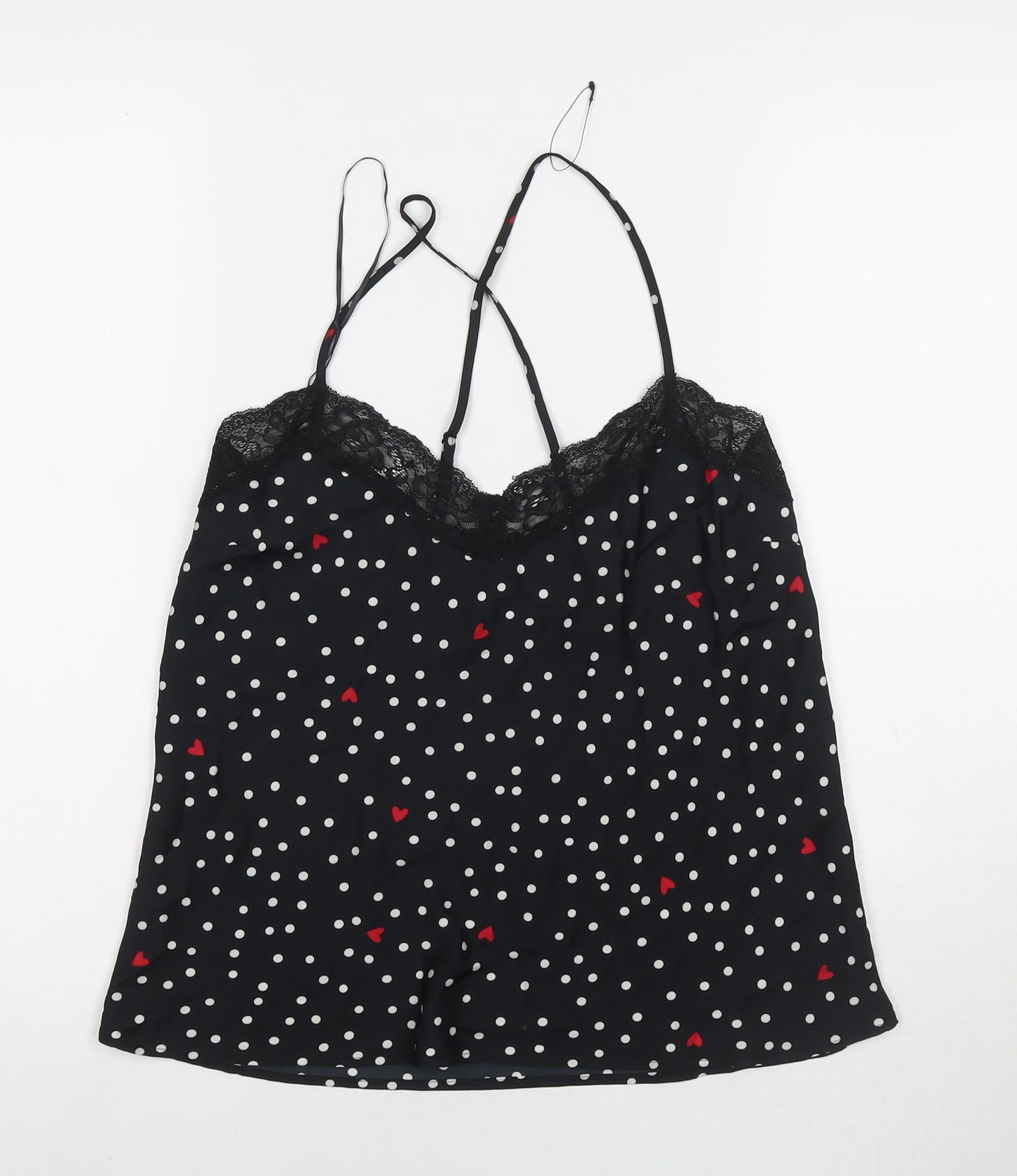 Marks and Spencer Womens Black Polka Dot Polyester Top Pyjama Top Size 10 - Hearts