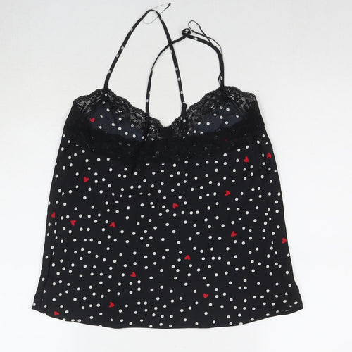 Marks and Spencer Womens Black Polka Dot Polyester Top Pyjama Top Size 10 - Hearts