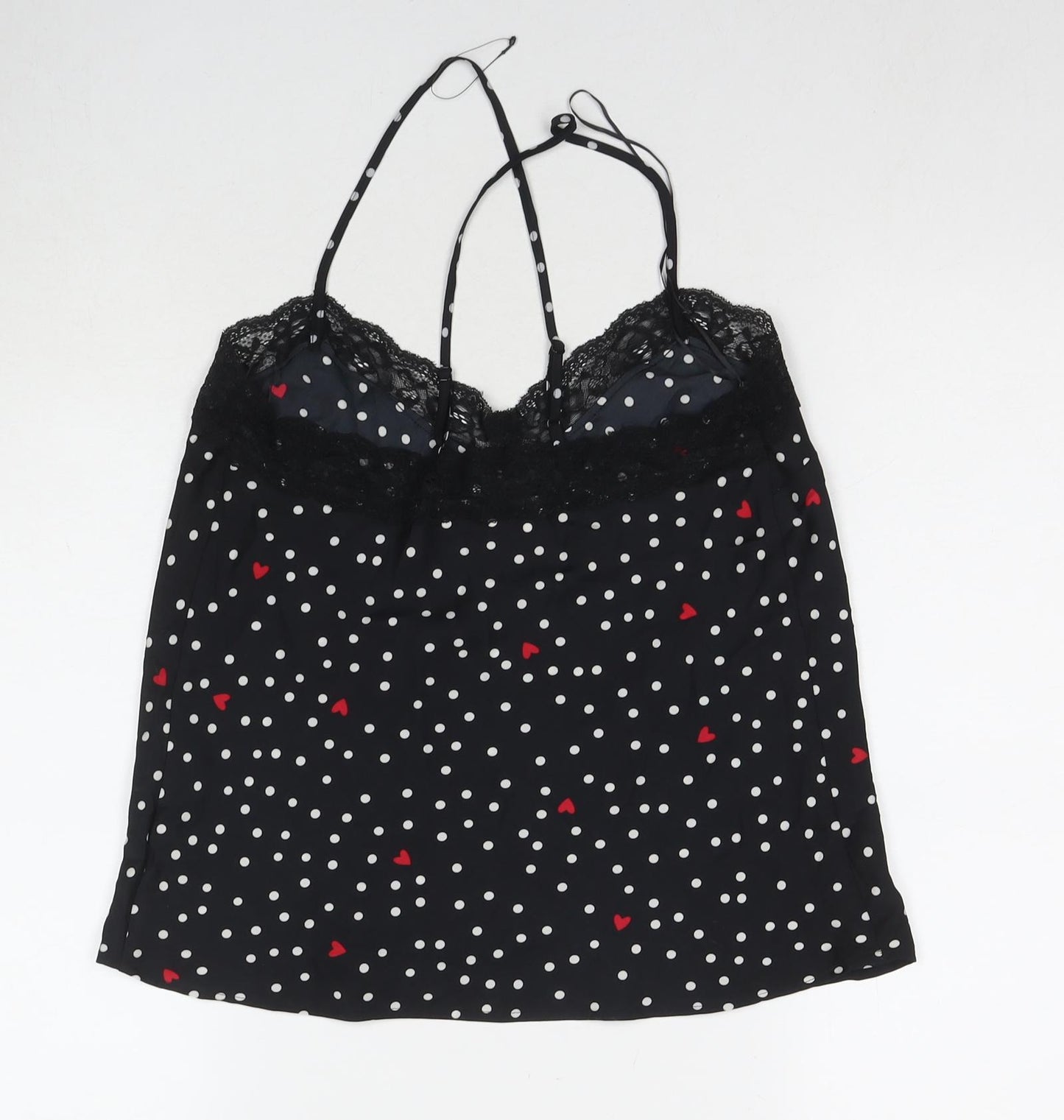 Marks and Spencer Womens Black Polka Dot Polyester Top Pyjama Top Size 10 - Hearts