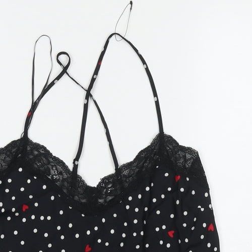 Marks and Spencer Womens Black Polka Dot Polyester Top Pyjama Top Size 10 - Hearts