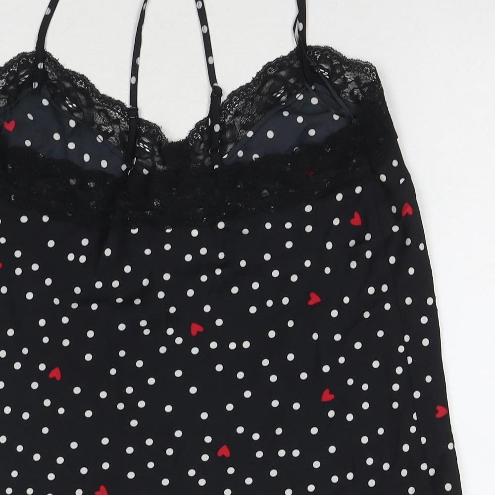 Marks and Spencer Womens Black Polka Dot Polyester Top Pyjama Top Size 10 - Hearts