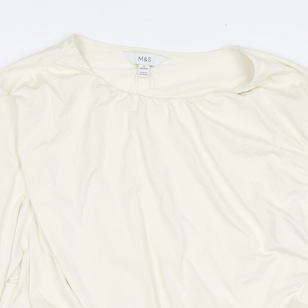Marks and Spencer Womens Ivory Polyester Basic Blouse Size 22 Round Neck
