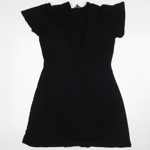 NEXT Womens Black Viscose T-Shirt Dress Size 14 V-Neck Button
