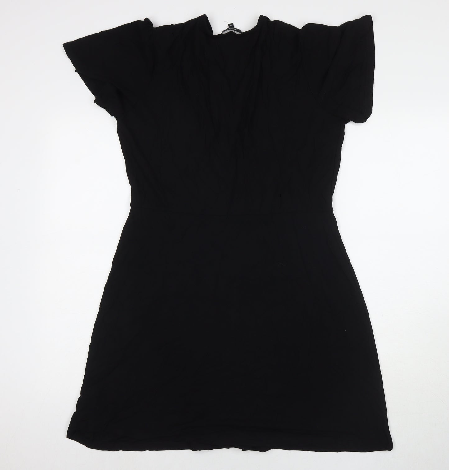 NEXT Womens Black Viscose T-Shirt Dress Size 14 V-Neck Button