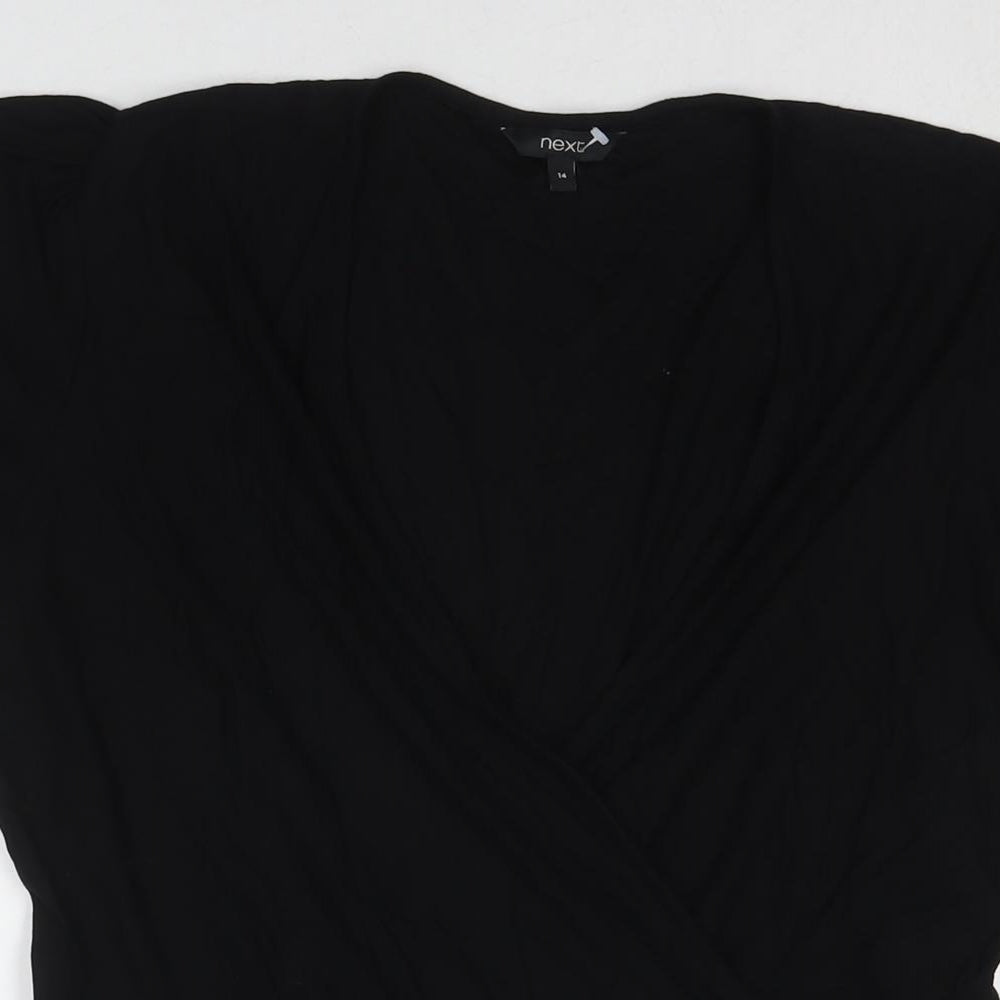 NEXT Womens Black Viscose T-Shirt Dress Size 14 V-Neck Button
