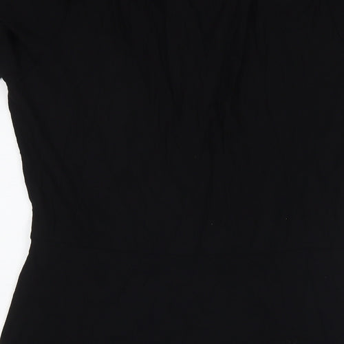 NEXT Womens Black Viscose T-Shirt Dress Size 14 V-Neck Button