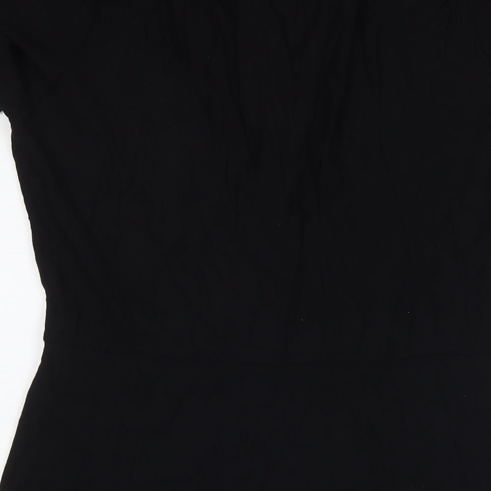 NEXT Womens Black Viscose T-Shirt Dress Size 14 V-Neck Button