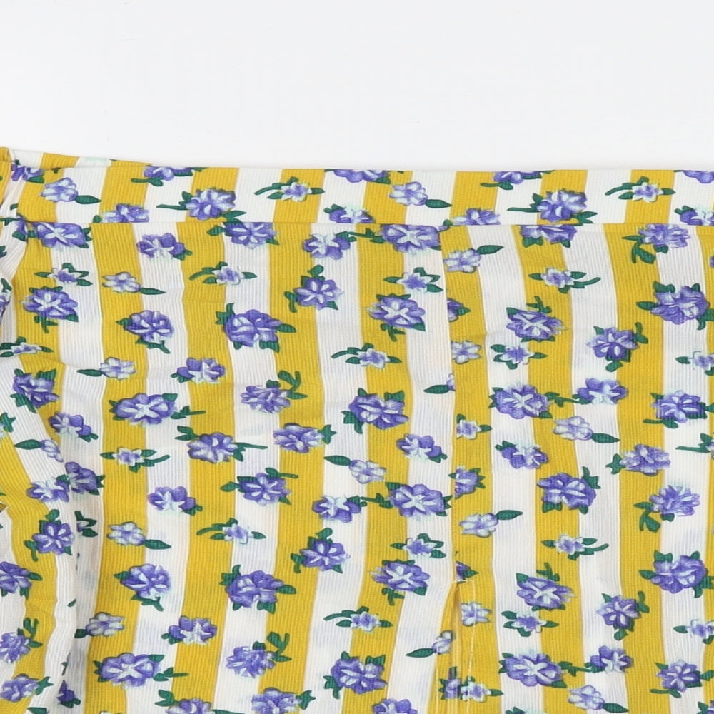 Glamorous Womens Yellow Floral Polyester Basic Blouse Size 12 Off the Shoulder